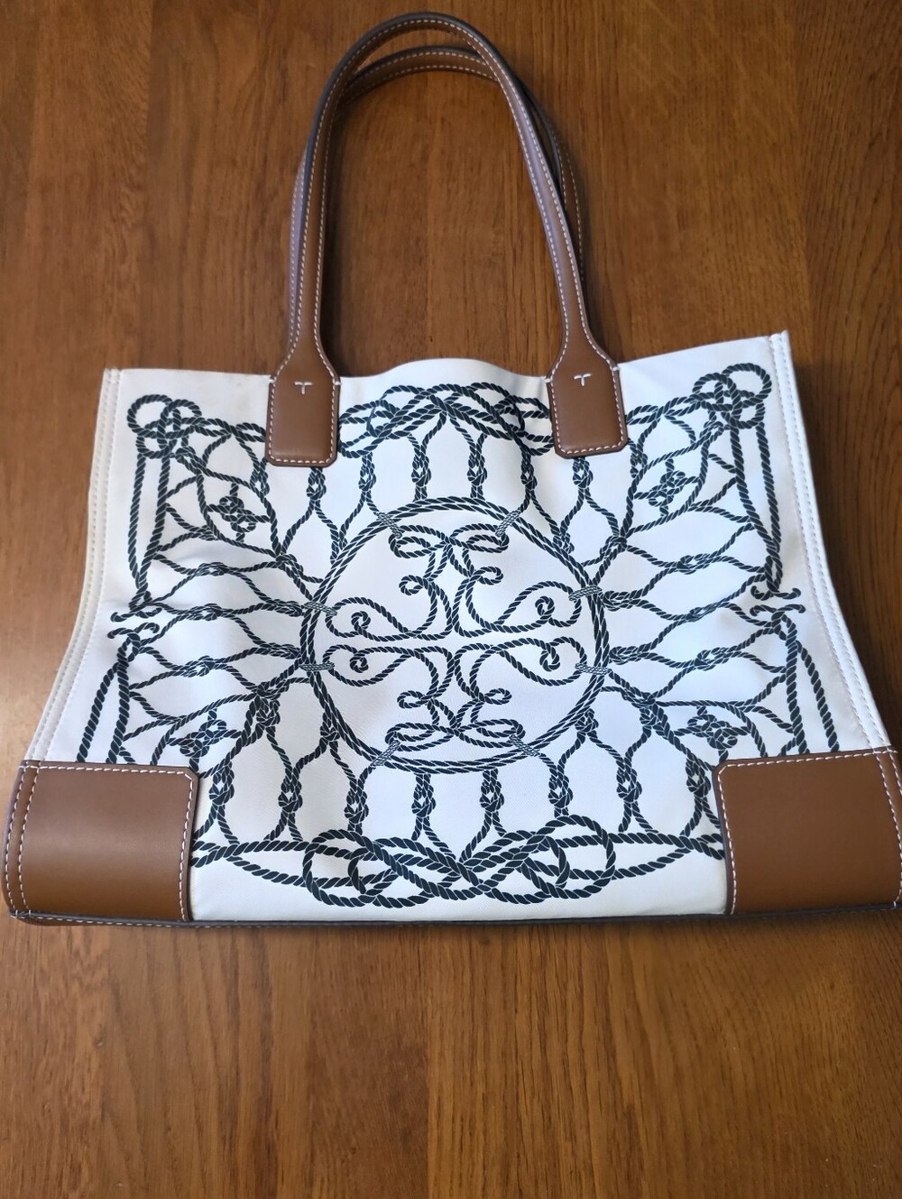 Tory Burch Ella Small Printed Tote Bag Ivory Abstract Rope - Picture 2 of 9